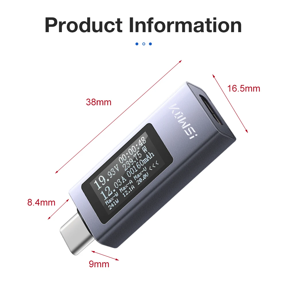 DC 4-30V 0-12A tipo C probador KWS-2301C voltímetro Digital amperímetro Detector de carga de teléfono móvil pantalla LED medidor de potencia de voltaje - imagen 5