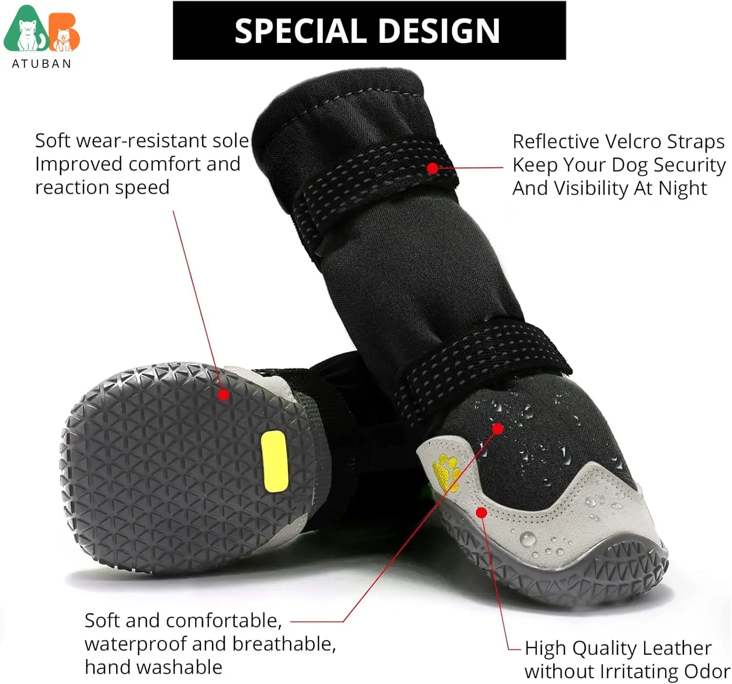 ATUBAN-zapatos antideslizantes para perros, botas y protectores de patas para el día lluvioso de verano, botas de nieve para perros, zapatos impermeables - imagen 4