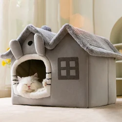 Cama nido 2 en 1 para gatos y perros pequeños – Cueva suave y cama abierta