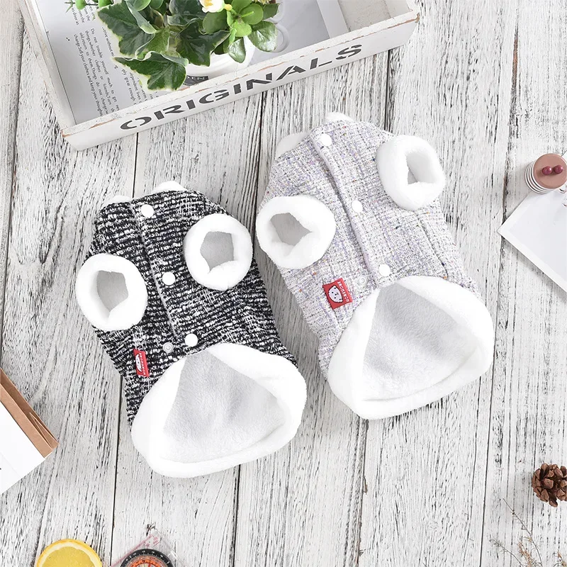 Abrigo de lana con cuello de felpa para mascotas, Parkas cálidas para perros, abrigo de otoño e invierno, ropa para perros pequeños y medianos y gatos, otoño e invierno - imagen 4