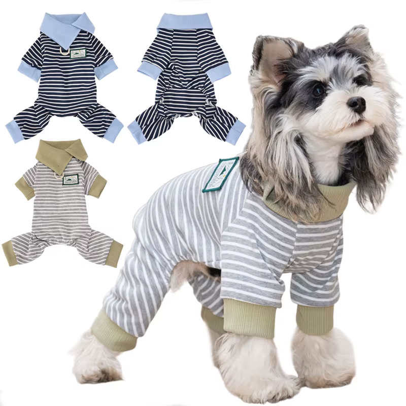 Pijama mono 4 patas cuello alto perros pequeños rayas Yorkshire