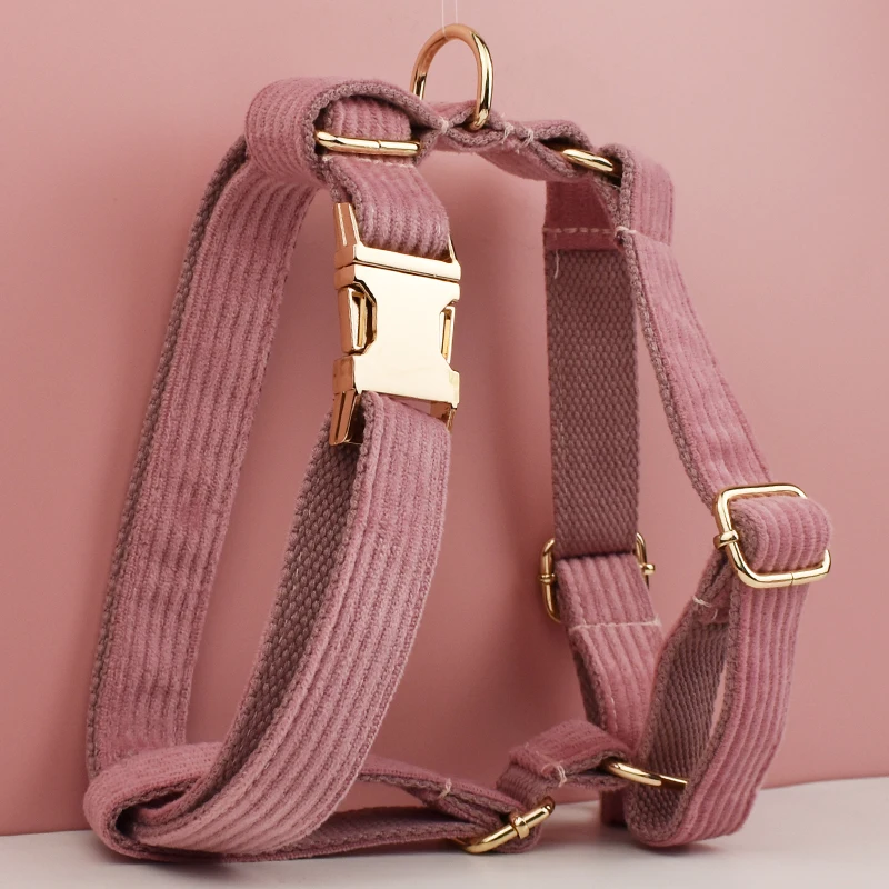 Collar y correa para perro de pana en polvo oculto, conjunto para perros, placa con nombre grabada personalizada, suministros para mascotas, correa para perro de pana 16