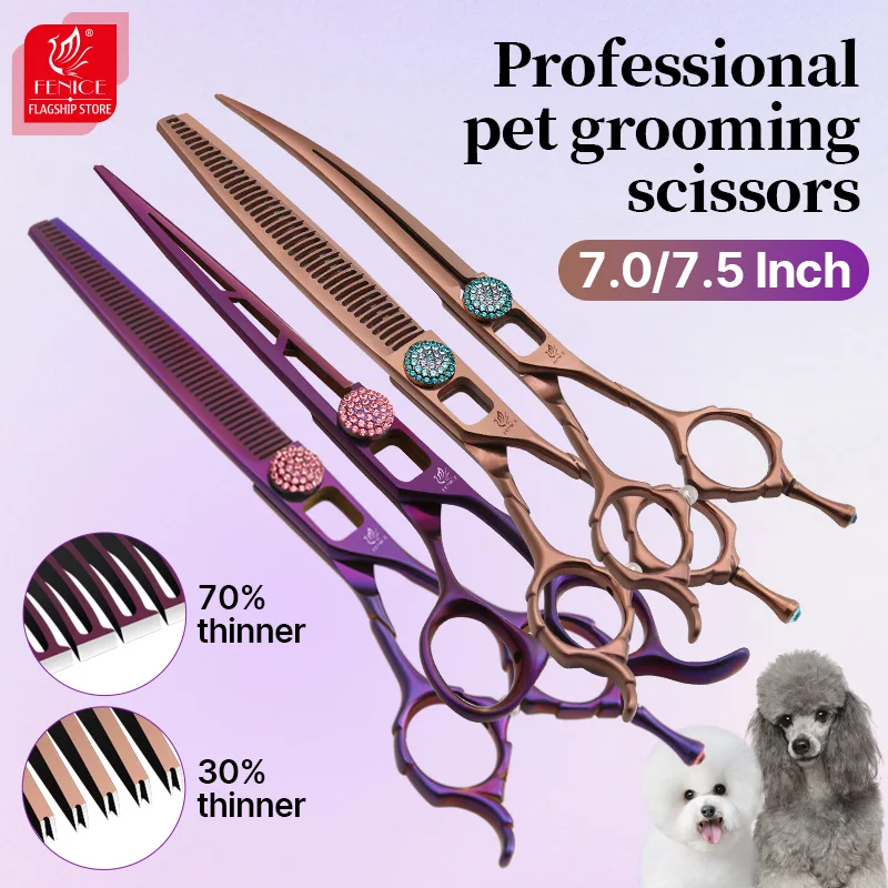 Fenice-Kit de tijeras de peluquería para perros, diseño hueco de 7/7,5 pulgadas, tijeras de recorte curvas finas y rectas para peluquería - imagen 2
