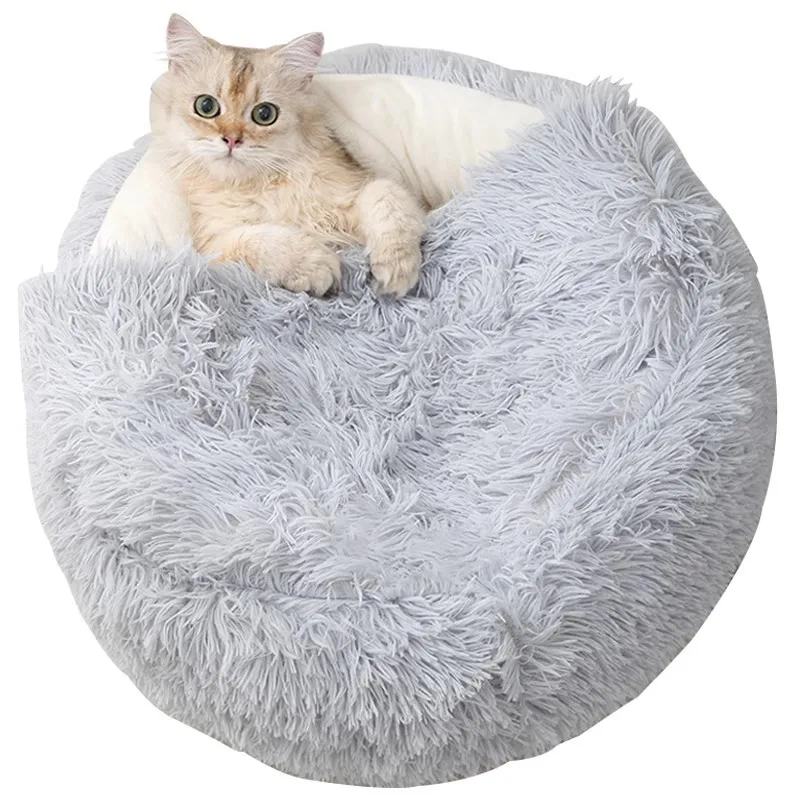 Cama de felpa suave para mascotas y cama para mascotas, edredón de felpa cálido y frío para invierno, nido para gatos semicerrado, otoño e invierno - imagen 5