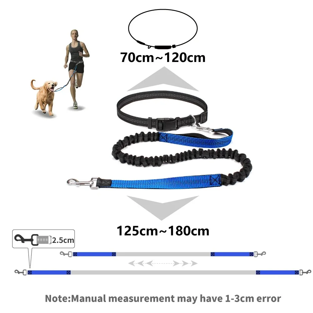 Correa reflectante, cuerda de tracción, cinturón para correr para perros y mascotas, manos elásticas para correr libremente, correa para perros, arnés de correas con anillo en D de Metal - imagen 3