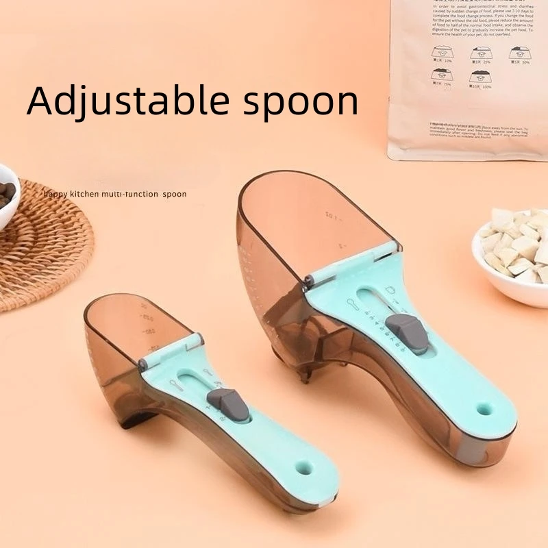 Cuchara dosificadora ajustable para mascotas con cuchara medidora de plástico para mascotas, tazas para accesorios para mascotas, cuchara de comida para gatos, cuchara de gramos para comida para perros