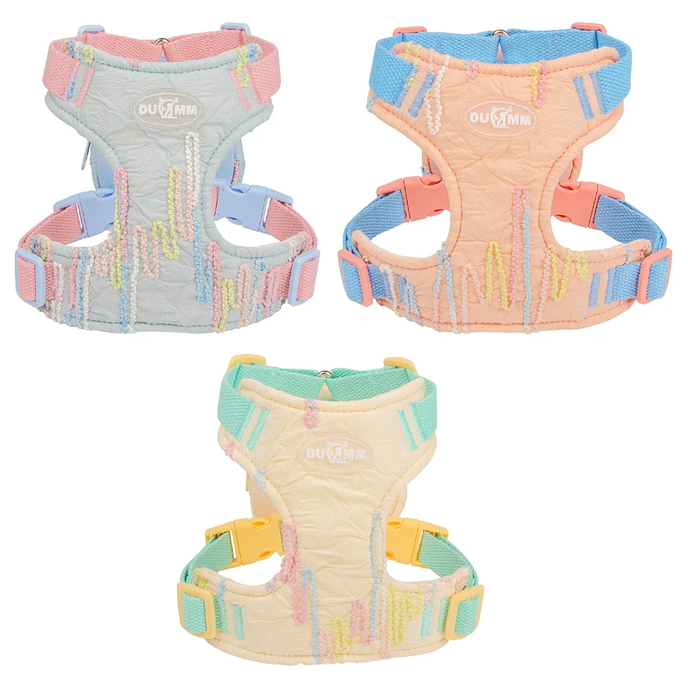Conjunto de correa y arnés para perros de primera calidad, diseño coreano, chaleco acolchado suave, tiras reflectantes ajustables para cachorros de razas pequeñas al aire libre