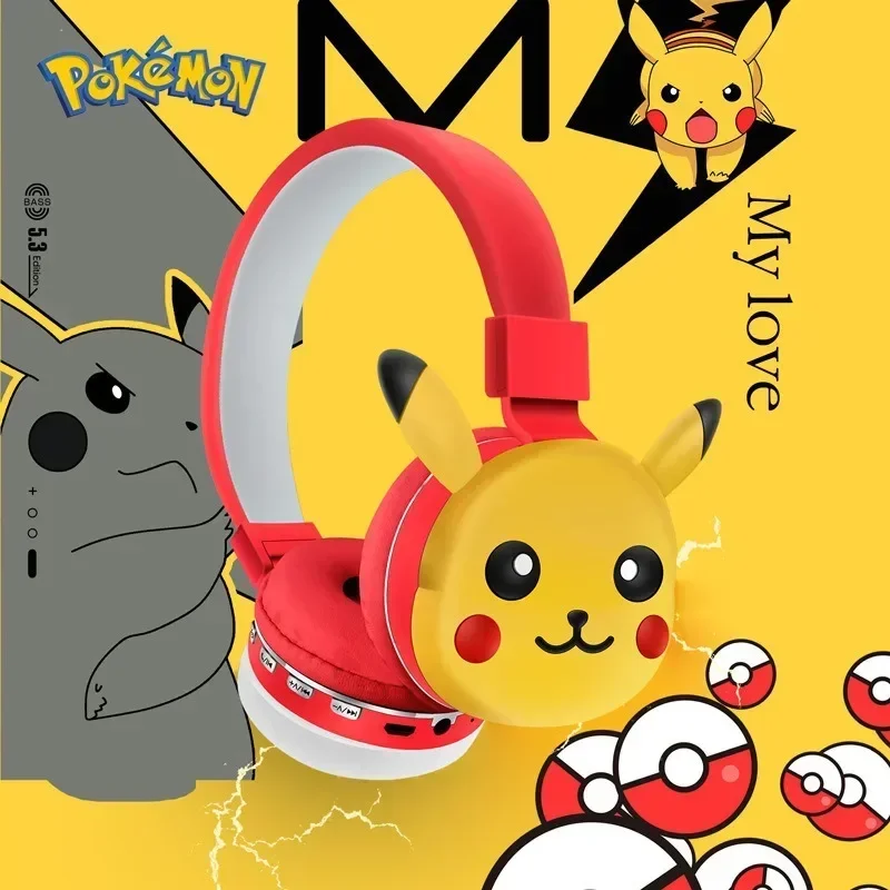 Anime Pikachu Go auriculares Bluetooth auriculares inalámbricos auriculares estéreo de dibujos animados con micrófono Hottie Y2k regalos de moda para niños - imagen 3