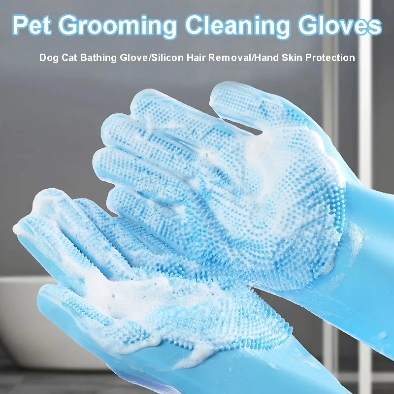 Guantes de aseo para mascotas, guante de limpieza para baño de perros y gatos, champú, depurador, guante de depilación de silicona suave, protección de la piel de las manos