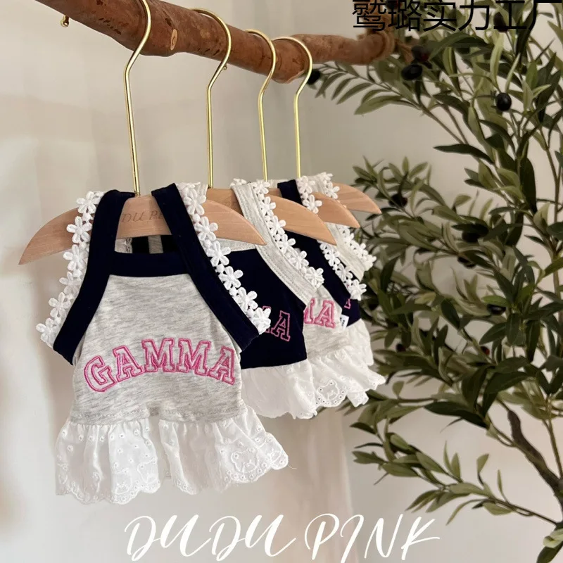 Lindo encaje maltés verano Sling mascota estampado de letras chaleco para cachorros perro pequeño y mediano Linda camiseta patrón de dibujos animados ropa para perros