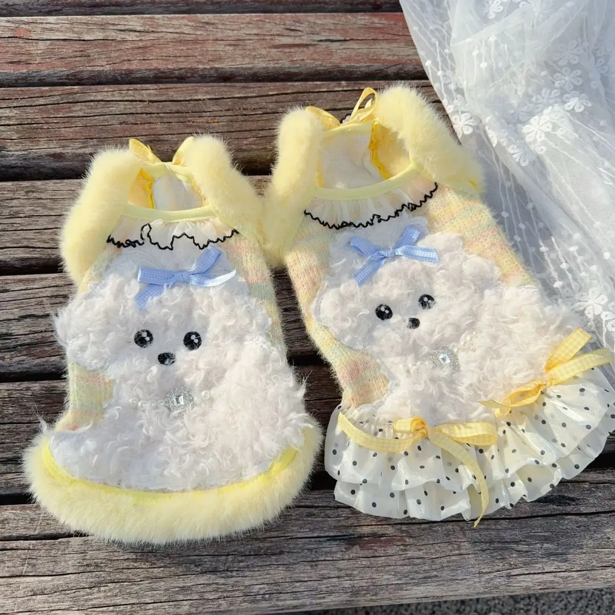 Falda con tirantes para mascotas de otoño e invierno, chaleco con tirantes gruesos de felpa, falda, ropa de dormir para mascotas, ropa de casa para cachorros pequeños