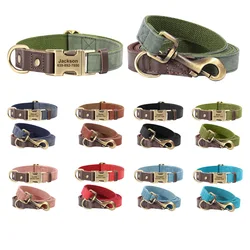 Collar y correa personalizados de cuero PU para perros con placa identificativa