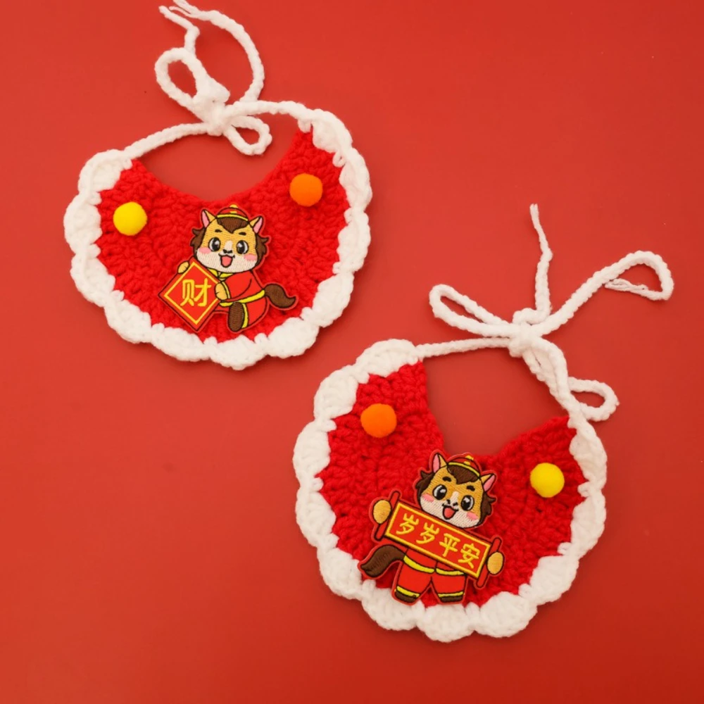 Collar pañuelo de punto para gatos rojo suerte Año Nuevo del Caballo - imagen 4