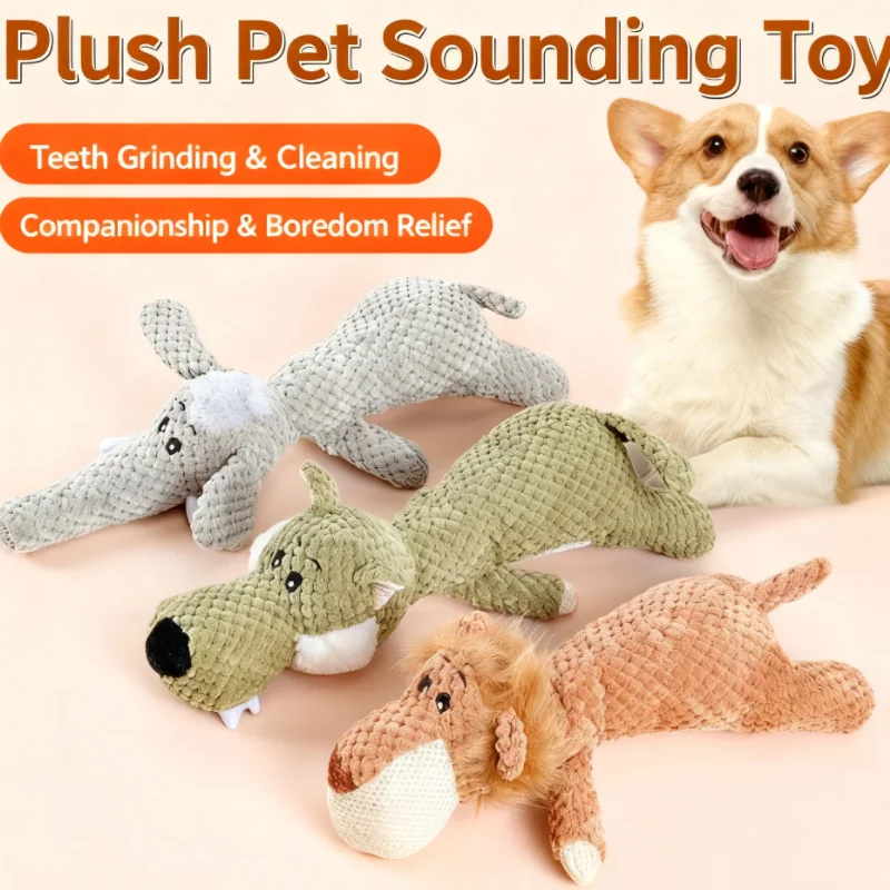 Juguete de peluche chirriante para perros con leones, elefantes y lobos, entrenamiento interactivo, alivio del aburrimiento, autojuego
