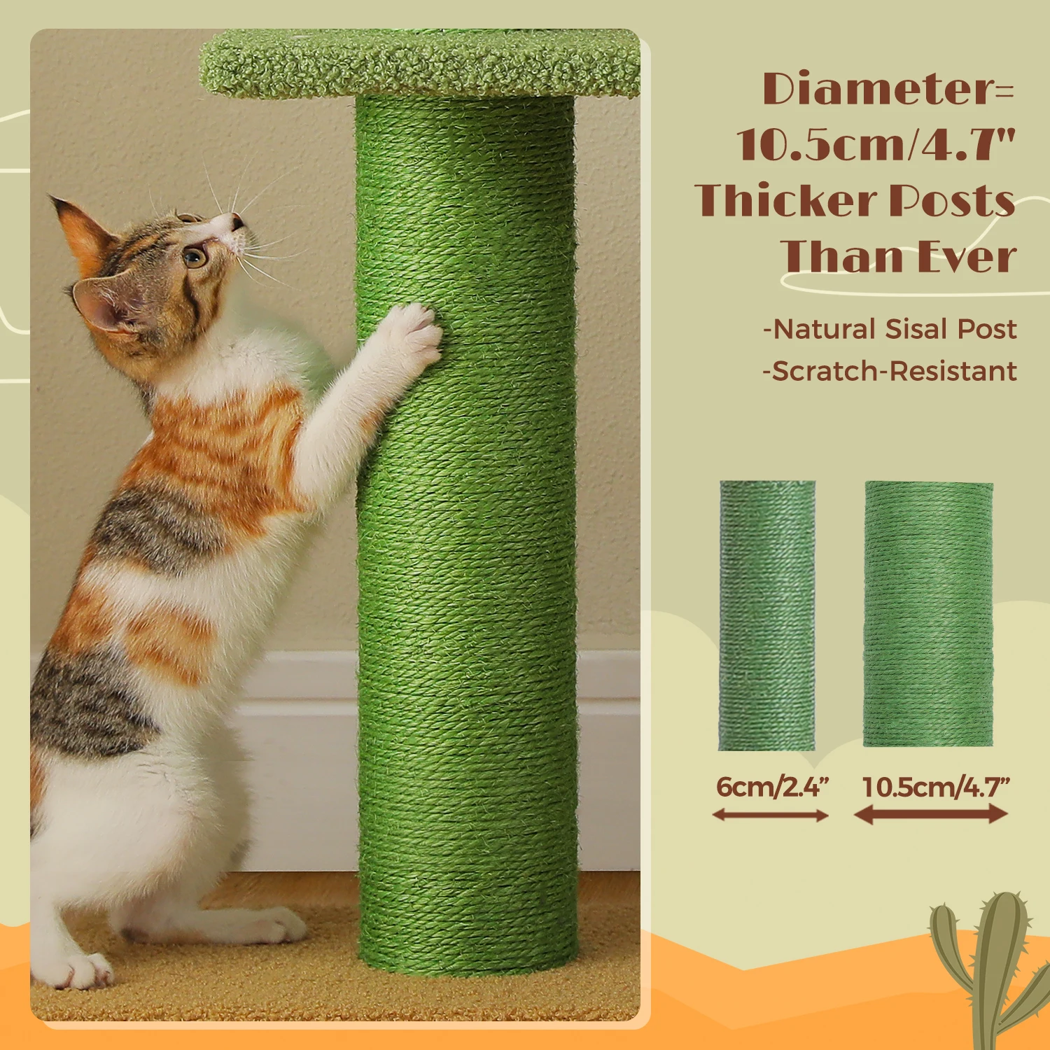 Árbol para gatos ajustable de 229-275 cm, torre para gatos de piso a techo con postes rascadores de sisal, hamaca para gatos doble y espacioso, postes más gruesos - imagen 5