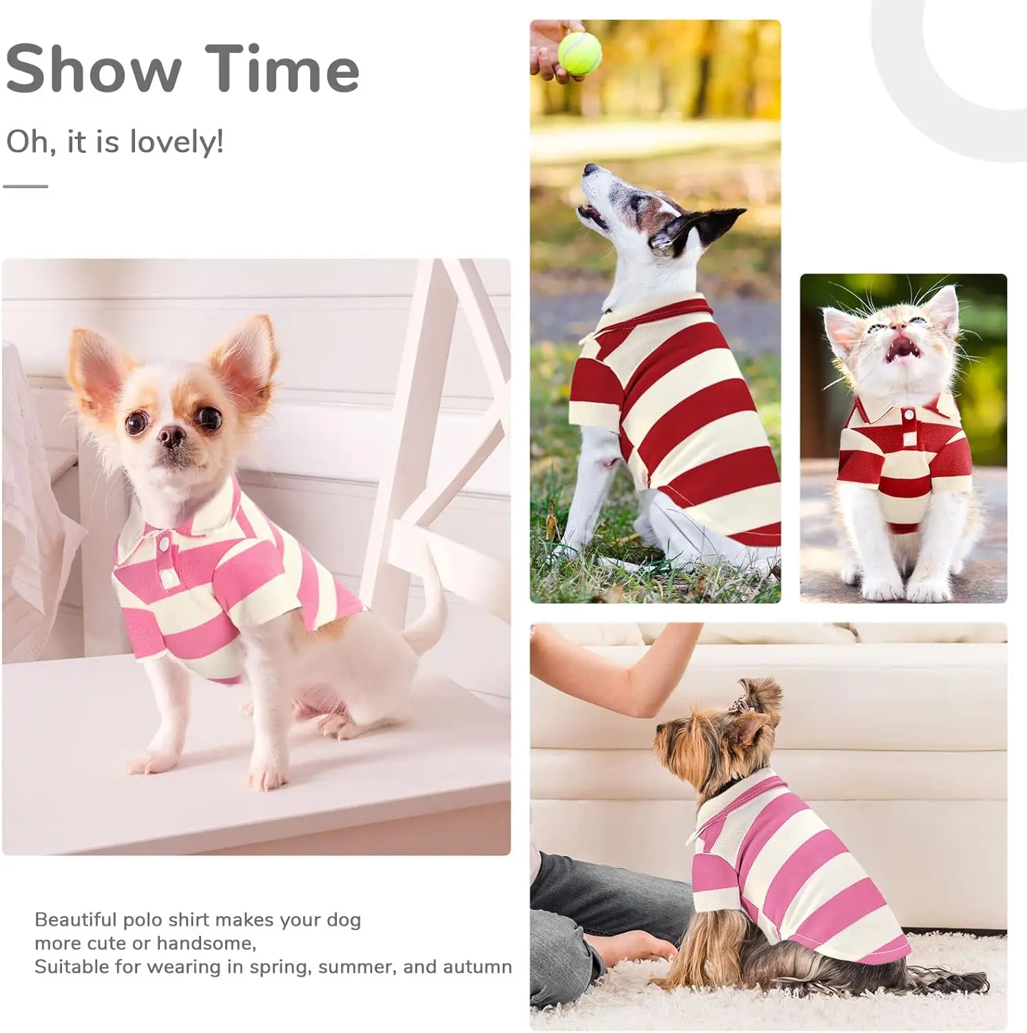 Camisa a rayas para perros, Polos transpirables, ropa de verano para perros pequeños y medianos, gatos, niñas, niños, cachorros, Chihuahua, Yorkie, ropa para mascotas - imagen 5