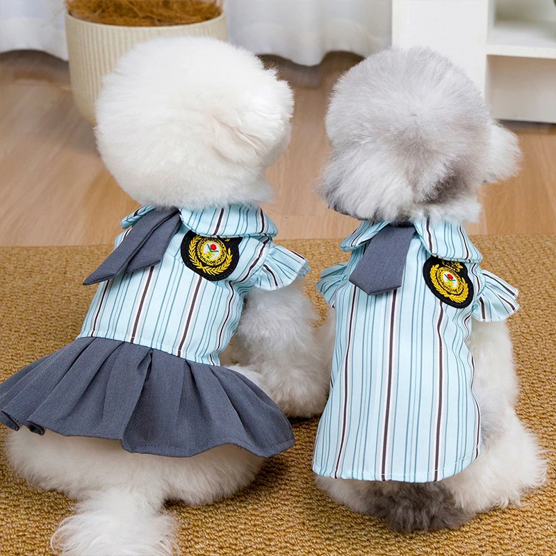 Vestido verano rayas perros pequeños gatos Bichón Frisé corbata azul - imagen 5