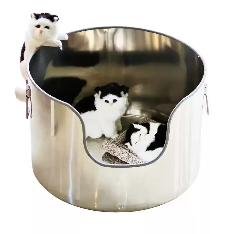 Caja de arena para gatos de acero inoxidable, arena para inodoro para gatos, caja de arena para gatos, suministros para gatos autolimpiantes, cajas de arena transportadoras para mascotas - imagen 5