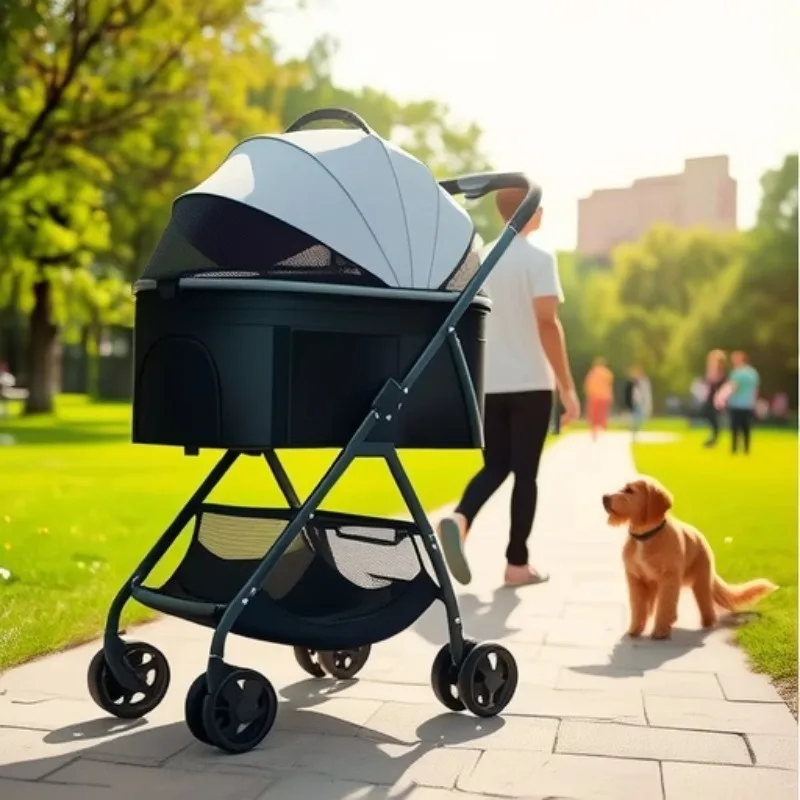 Carrito plegable de viaje para gatos y perros pequeños – Cesta ligera - imagen 4