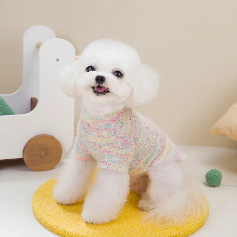 Suéter cálido para perros, ropa colorida de invierno para perros, sudaderas con capucha de punto rosa y azul, abrigo para perros pequeños, suéteres para cachorros Chihuahua - imagen 3