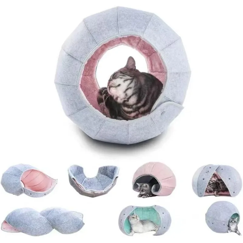 Katzenbett-Tunnel, tragbar, Katzenhöhle, Katzentunnel, Spielzeug, Hundebett, Baumwolle, Höhle, Multifunktionsbett, Blau - imagen 4