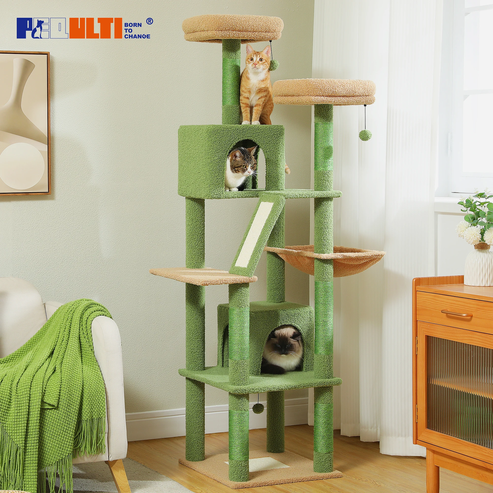 Árbol alto para gatos, torre grande para gatos de interior, Condo de gato de peluche de varios niveles con postes para rascar, tablas para rascar, perchas, cuádruplas - imagen 4