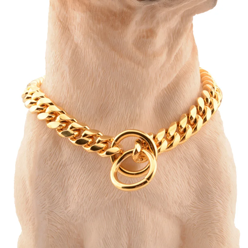 Collar dorado de lujo para perro, gargantilla de cadena para Pitbull, Bulldog, peluche, Bulldog Francés, Collar de Metal para mascotas, productos de joyería para mascotas
