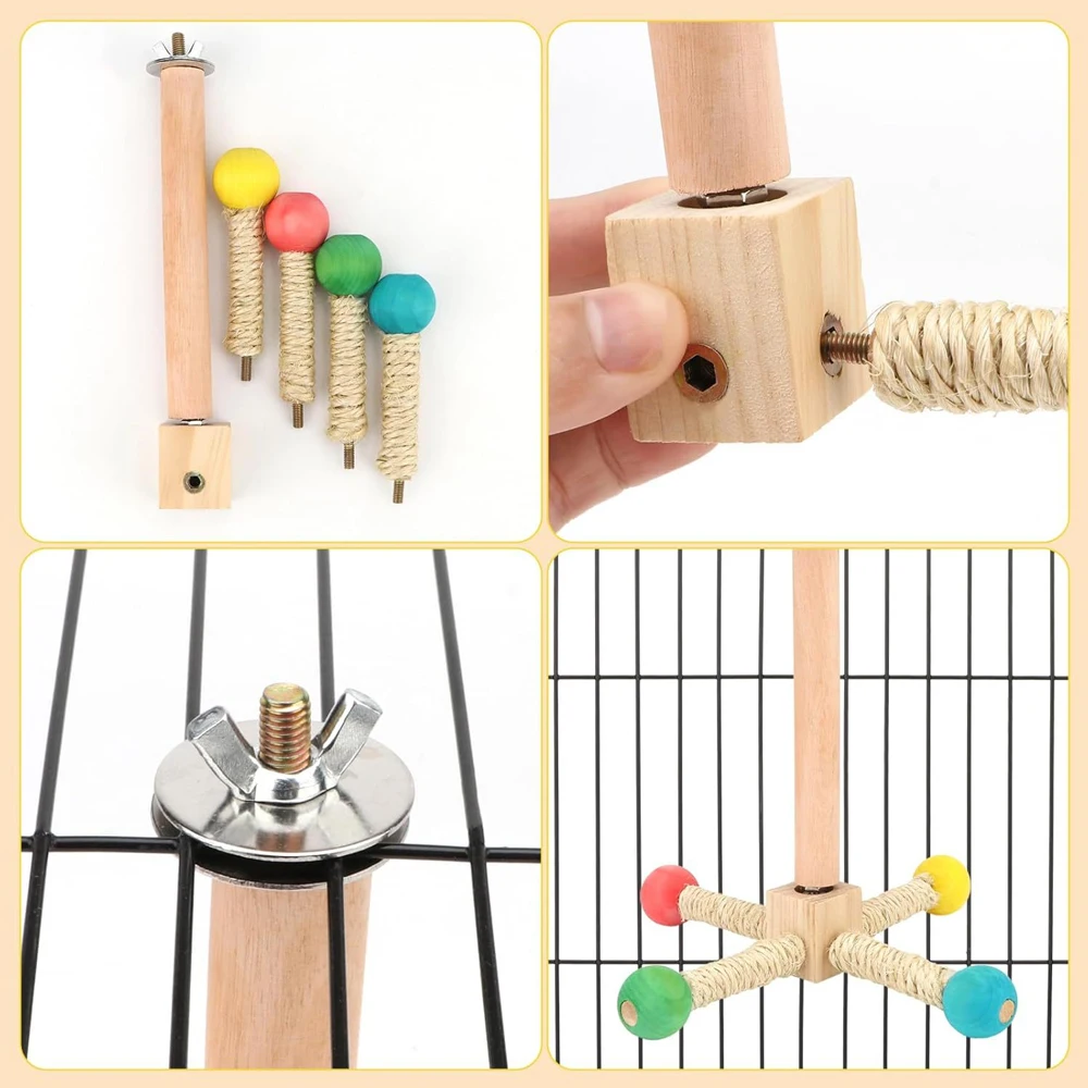 Percha de madera giratoria de Color aleatorio para pájaros, juguete interactivo con diseño de molino de viento, juguete para masticar para pájaros y loros, accesorio para jaula colgante, 1 ud. - imagen 5