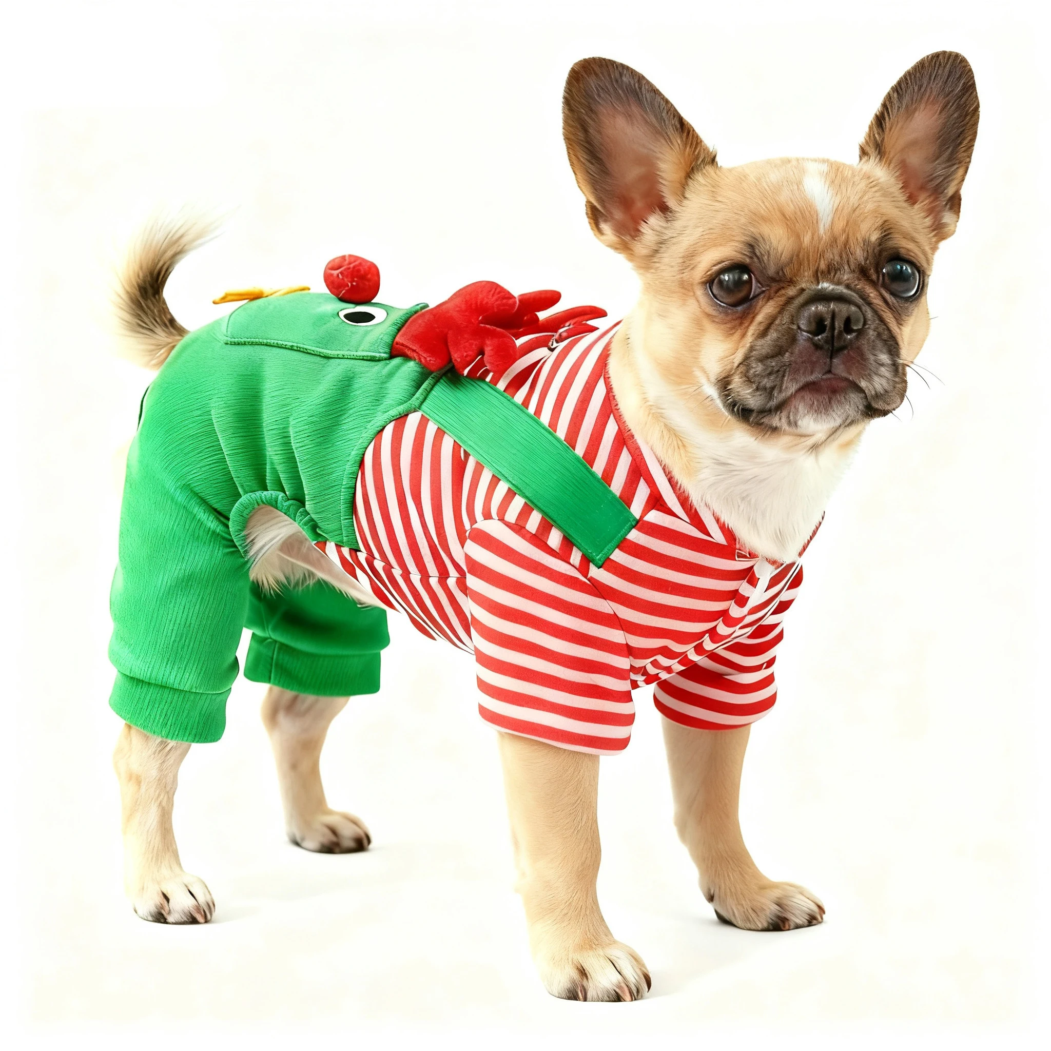 Ropa navideña de invierno para perros, sudaderas con capucha a rayas para perros, mono para cachorros de Reno, abrigo cálido de invierno para perros pequeños y medianos - imagen 5