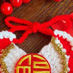 Babero de ganchillo para mascotas, babero para gatos de Año Nuevo Chino, Collar rojo para mascotas de la fortuna para gatos y perros pequeños, accesorio de vestir festivo