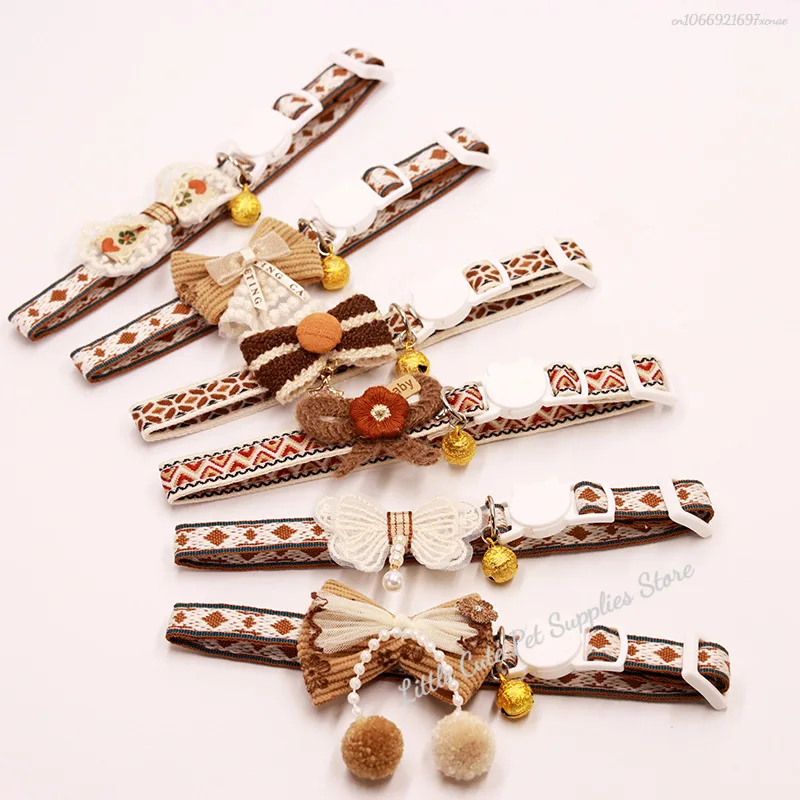 Collar seguro para gatos con campana, pajarita, cierre de seguridad desmontable, accesorios para mascotas, Collar de encaje para gatitos, gatos, cachorros, perros pequeños - imagen 4