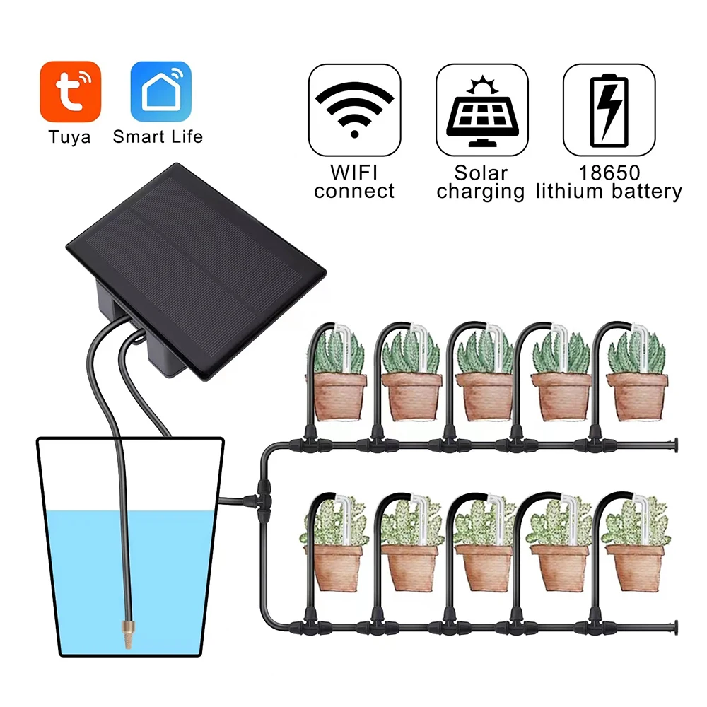 Temporizador de agua Solar inteligente, sistema de riego WiFi Tuya, controlador de riego por goteo automático, válvula de agua temporizada para plantas y flores, Kit de jardín - imagen 4