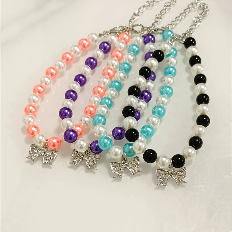Collar de perro Noble, joyería con colgante de lazo, collares ajustables para niñas, decoración de perlas de colores combinados, Collar con arnés, accesorio para perro mascota
