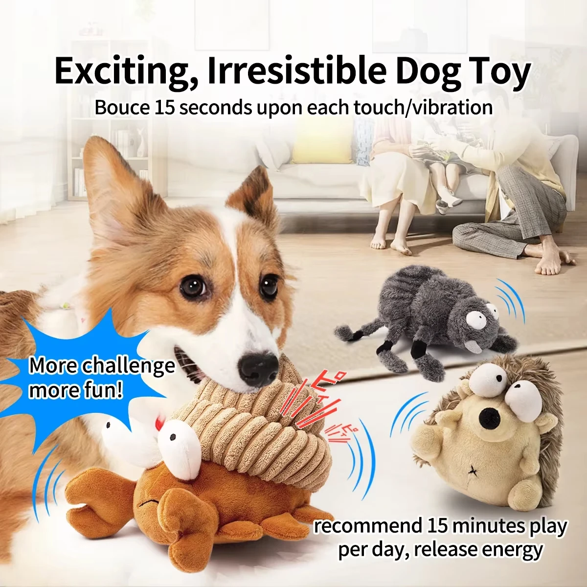 OUZEY-juguete interactivo de peluche para perros, pelota chirriante automática, juguetes para perros pequeños, resistente a mordeduras, accesorios de entrenamiento para mascotas