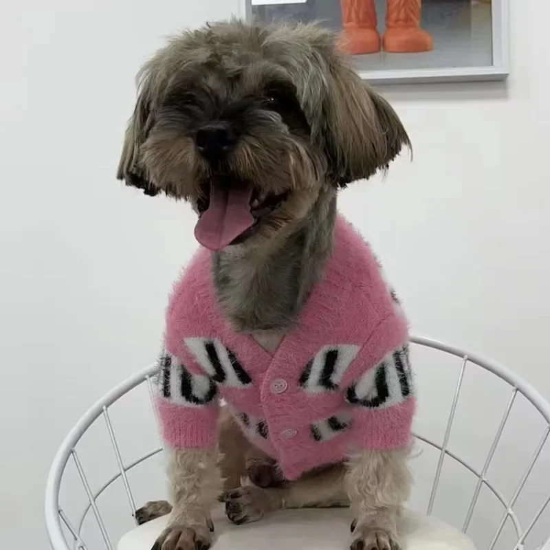 Otoño e Invierno cálido perro gato suéter de moda pequeño y mediano Teddy Corgi ropa azul y blanca - imagen 4