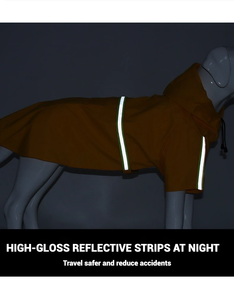 Ropa impermeable para cachorros, impermeable para mascotas con tiras reflectantes, correa ajustable para el vientre y bolsillo de almacenamiento para perros - imagen 4