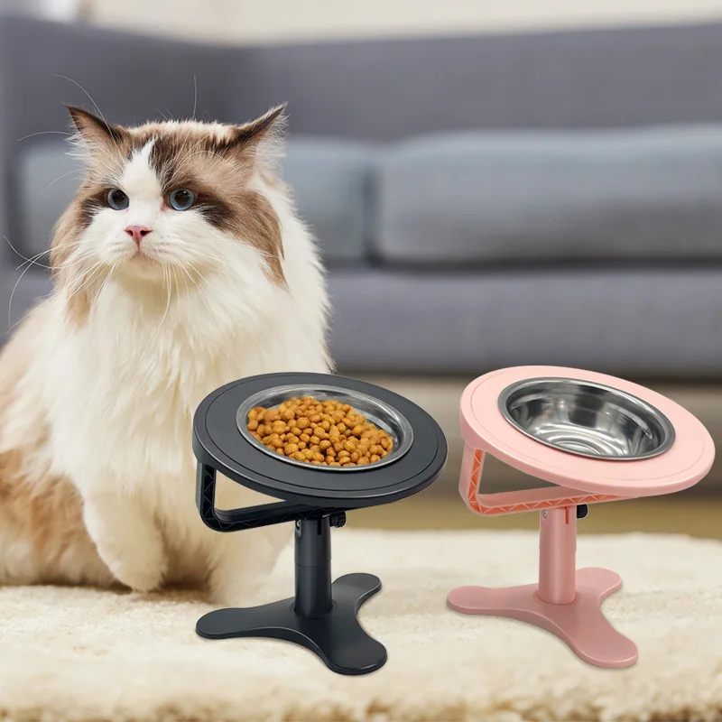 Cuenco con soporte de acero inoxidable de pie alto para mascotas, altura ajustable, previene golpes, cuenco de arroz para gatos, suministros de alimentación para mascotas, accesorios - imagen 4