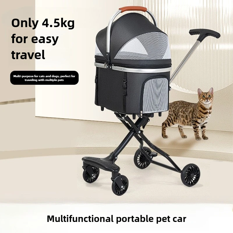 Carro para mascotas, carrito plegable ligero, bolsa para perros y gatos, jaula de separación para salir, jaula para coche para perros y gatos