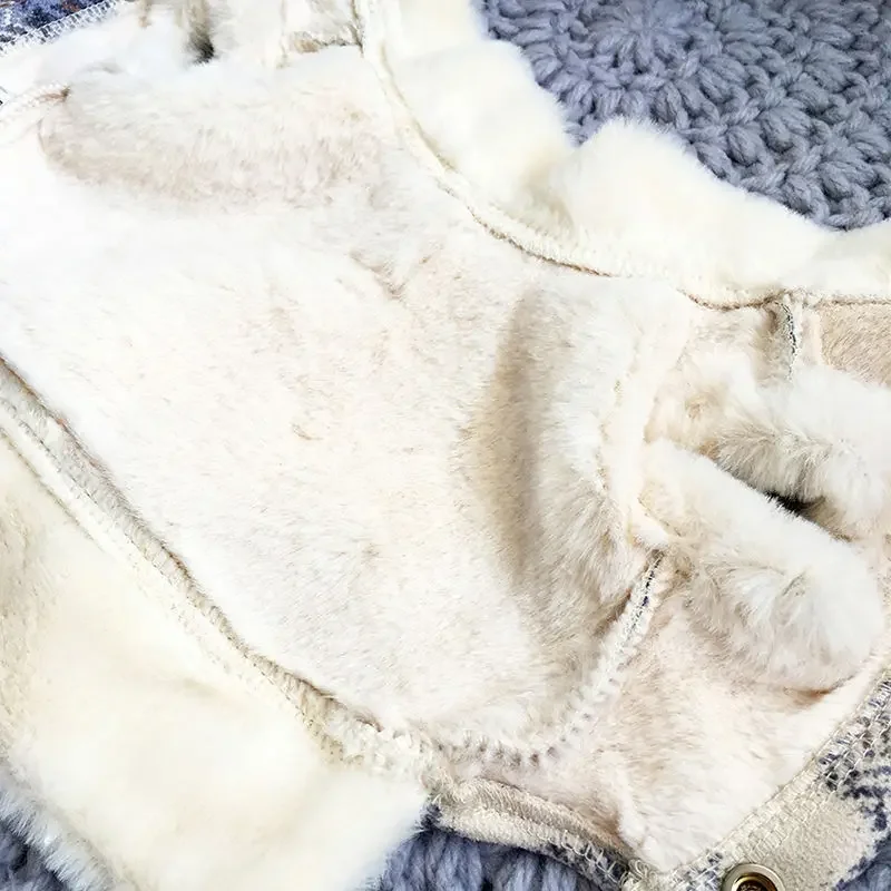 Abrigo de felpa a cuadros para otoño e invierno para mascotas, cálido invierno con lana gruesa, chaleco de lana de cordero, chaleco de tracción para perros de peluche y gatos Pomerania - imagen 4