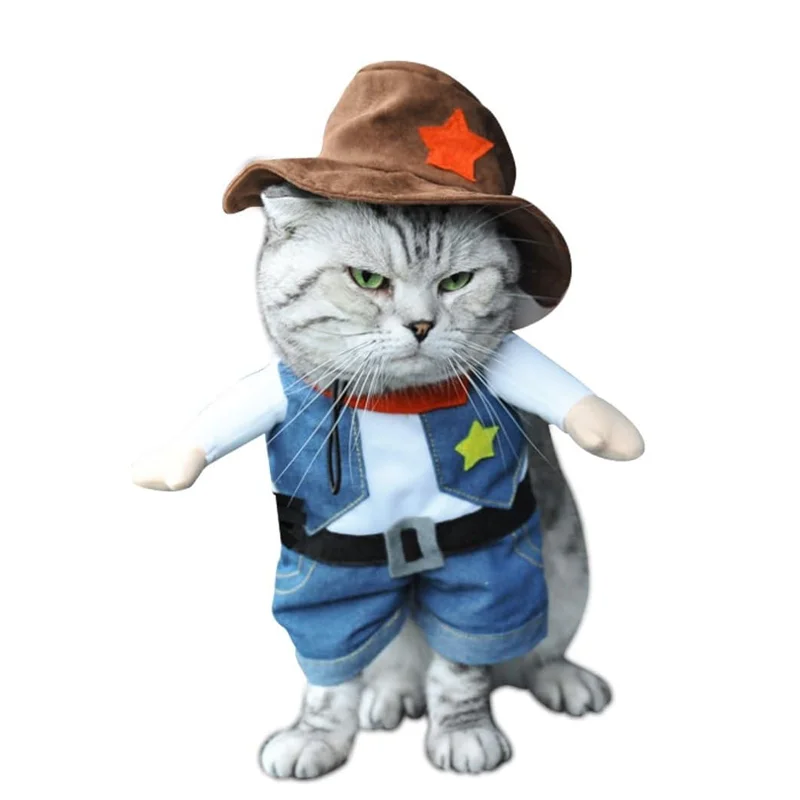 Disfraz de vaquero con sombrero para gato y perro pequeño, ropa de Halloween para mascotas, disfraz divertido para gatos y perros pequeños - imagen 3