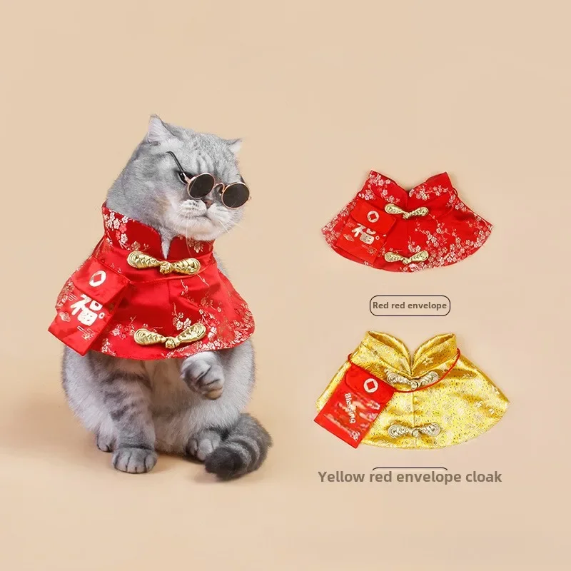 Vestir de Año Nuevo, Suministros para Gatos, Estilo Chino, Capa Festiva, Sobre Rojo, Chal navideño y Año Nuevo, Capa - imagen 3