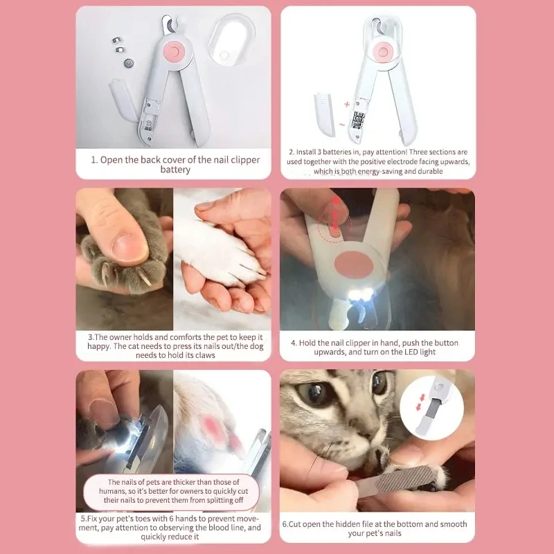 Pet Nail Clippers LED Lights Stainless Steel Scissors Professional Safe Dog Nail Clippers Cat Claw Nail Cleaning Supplies - imagen 4