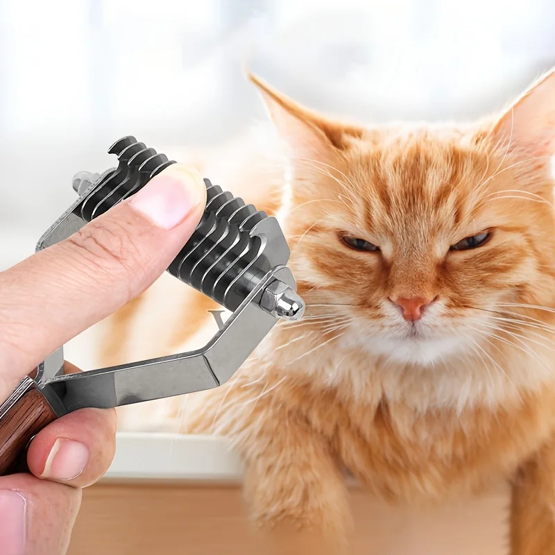 Peine anudado de acero inoxidable para mascotas, removedor de pelo de perro de doble cara, mango de madera, cepillo de deshedding para perros, gatos, accesorios para perros