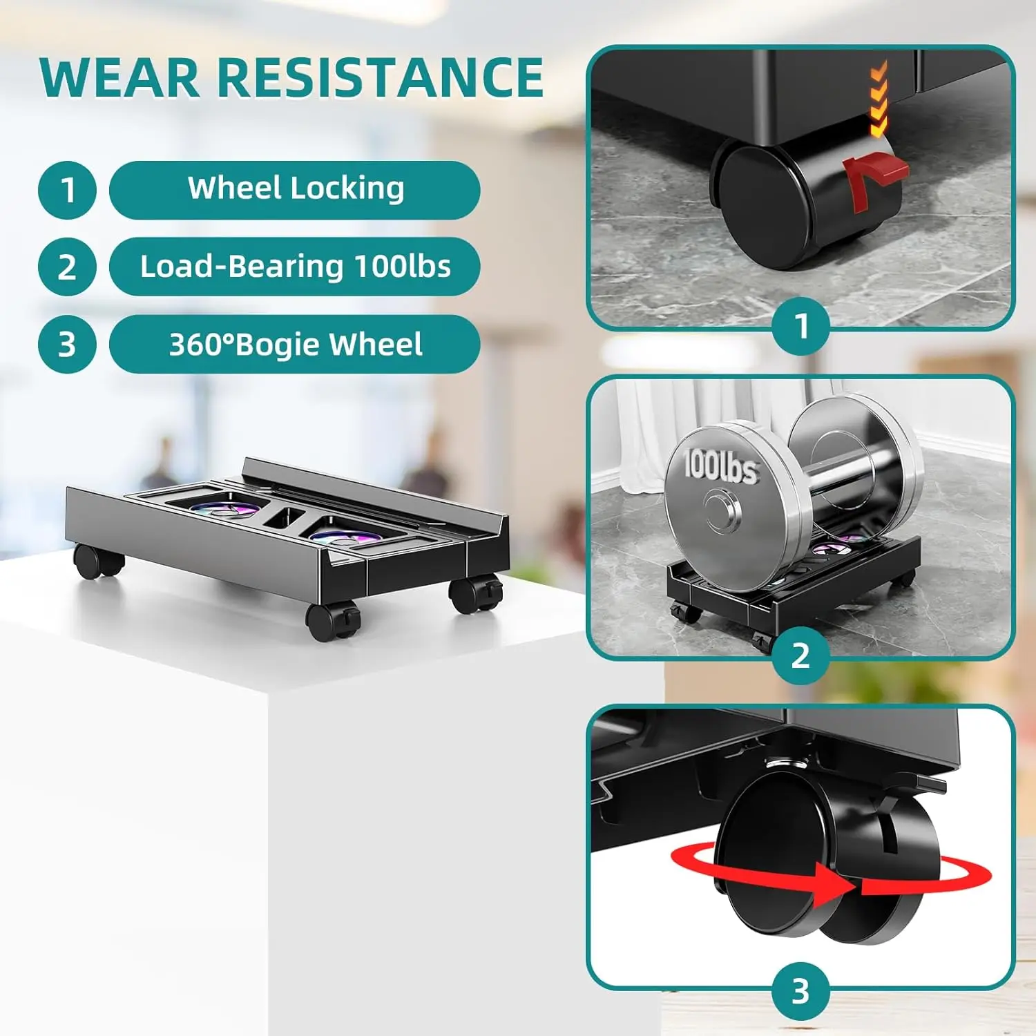 Soporte de torre ajustable para ordenador con ventilador de refrigeración, soporte para CPU móvil, 4 ruedas rodantes, carrito de suelo para PC, elevador de PC debajo de la CPU de escritorio - imagen 2