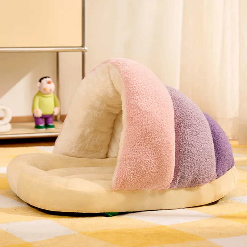 Cama cálida de invierno para gatos, saco de dormir semicerrado para gatos, Mini perros, casa de peluche suave para gatitos, cueva, accesorios para gatos - imagen 5