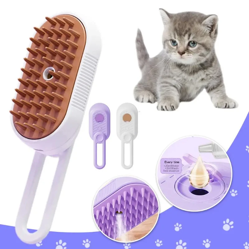 Cepillo De vapor 3 en 1 para mascotas, pulverizador eléctrico para pelo De gato y perro, boquilla De vapor De limpieza, SUMINISTROS De ASEO De masaje desesponjoso