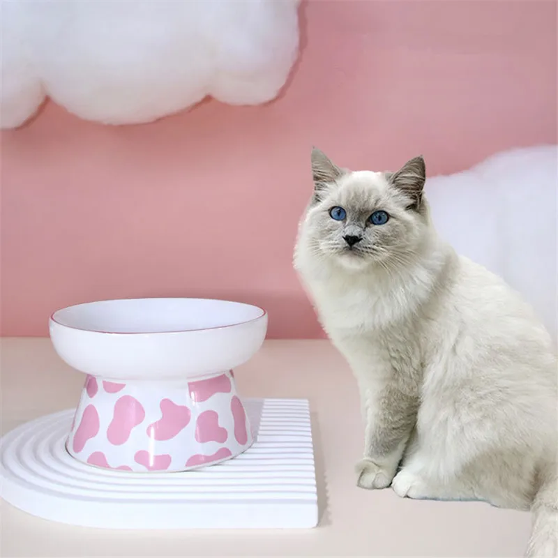 Cuenco de cerámica Simple para mascotas de pie alto, diseño de conejo/perro, protección del cuello de alta calidad, cuenco de comida antivuelco para perros y gatos - imagen 2