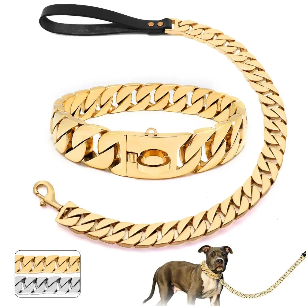 Collar dorado de acero inoxidable visto de frente
