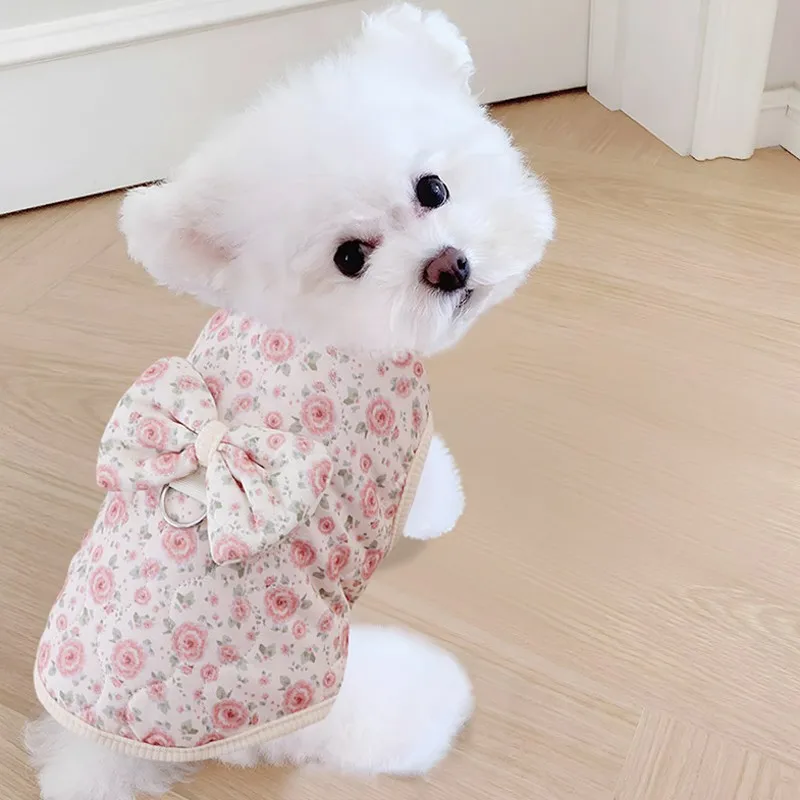 Ropa de invierno para perros pequeños, abrigo de lujo Floral para cachorros, chaleco cálido con lazo, chaqueta para mascotas, disfraces para Chihuahua Yorkie Dachshund, ropa para perros - imagen 5