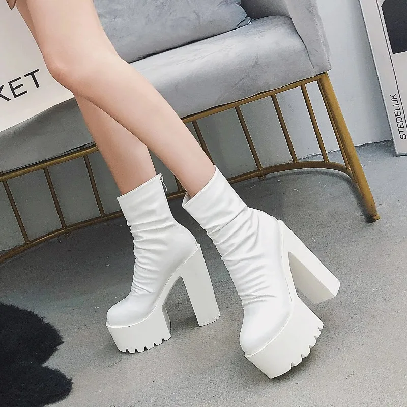 2025 Botas de invierno para mujer, plataforma impermeable, superficie plegable, cremallera, tacón grueso, botas cortas, zapatos casuales de moda - imagen 4